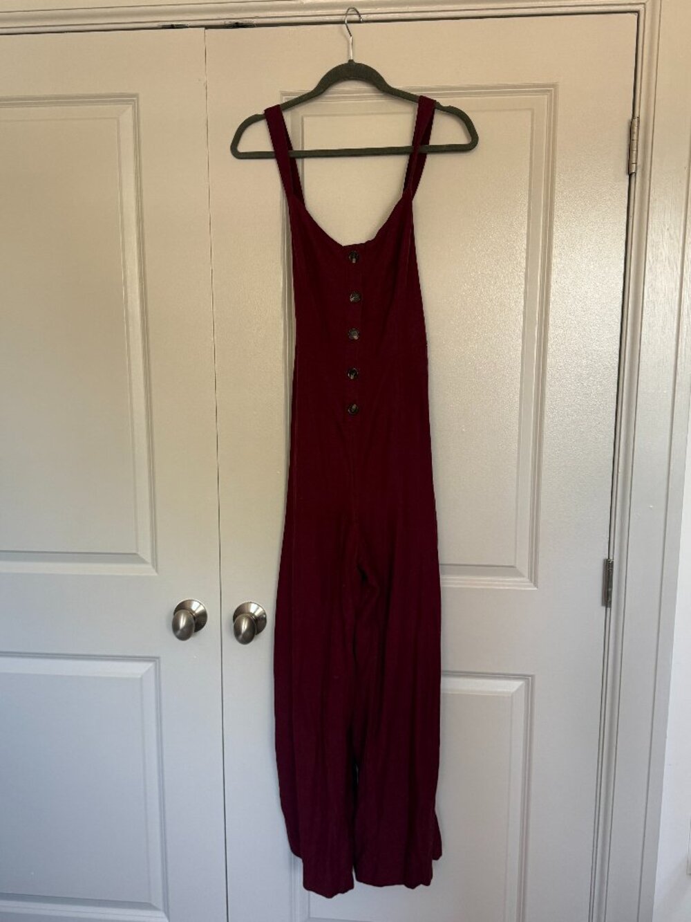 Wild Fable Maroon Burgundy Wide Leg Jumpsuit Smocked Back Button Front Large